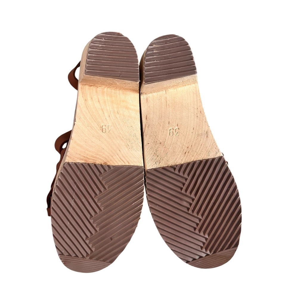 Lotta from Stockholm Tan Leather Braided Swedish Clogs Wooden Sandals Size 39 - Picture 6 of 8